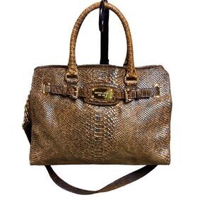 Michael Kors Hamilton Brown Python Snakeskin Leather Bag